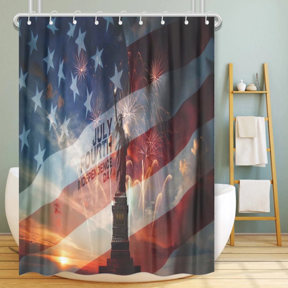 4th of July Eagle National Flag Shower Curtain Set with 12 Hooks,Funny Bathroom Bathtubs Decor Easy Care Machine Washable Durable Polyester Fabric