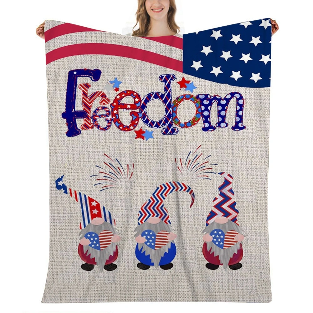 4th of July Decoration Fuzzy Fur Throw Blanket, Cartoon 3D Printed Blanket for Home Sofa Bed