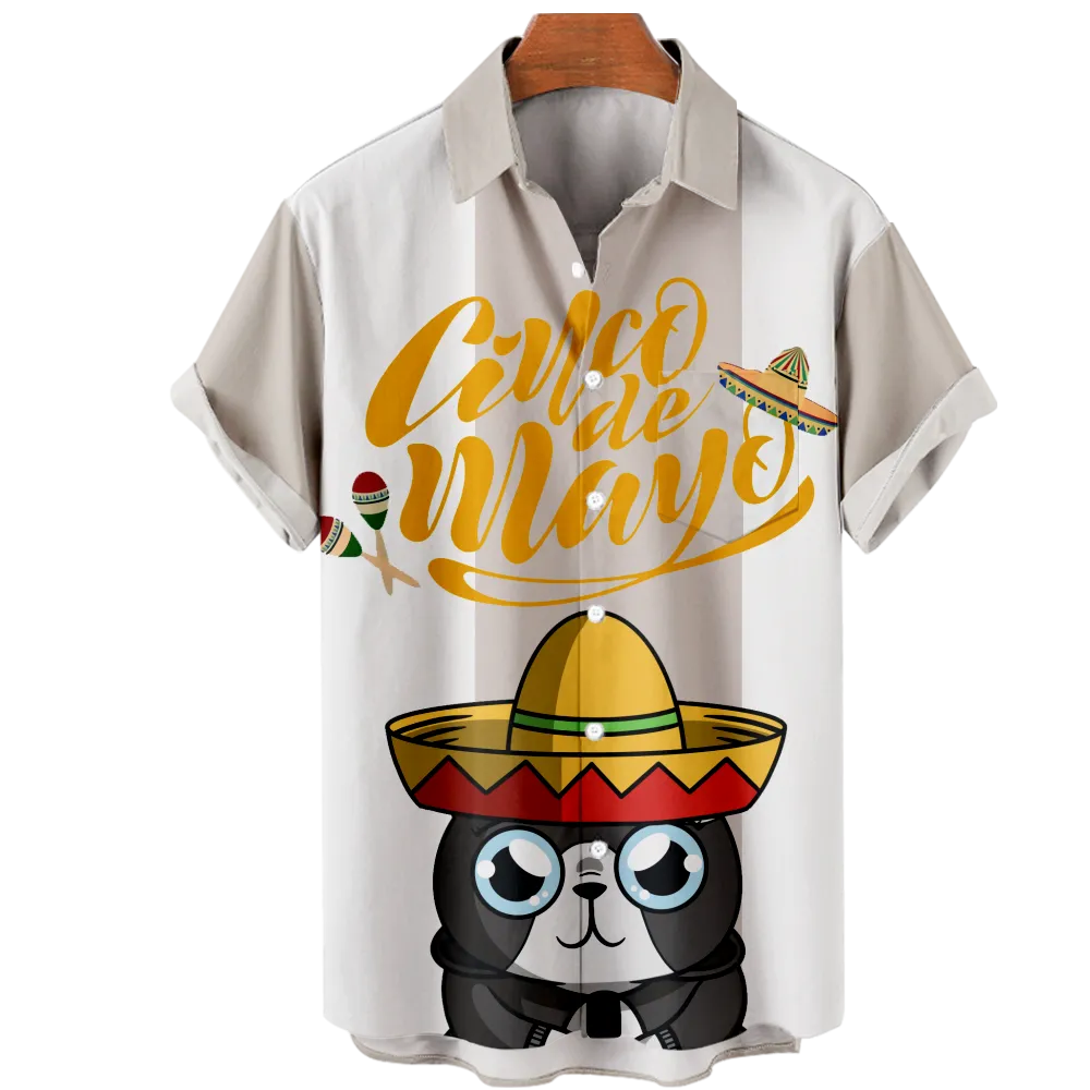 Men's Hawaiian Shirt Cinco de Mayo Graphic Color Block Shirt Collar Clothing Apparel 3D Print Outdoor Casual Short Sleeve Print Vintage Fashion Designer