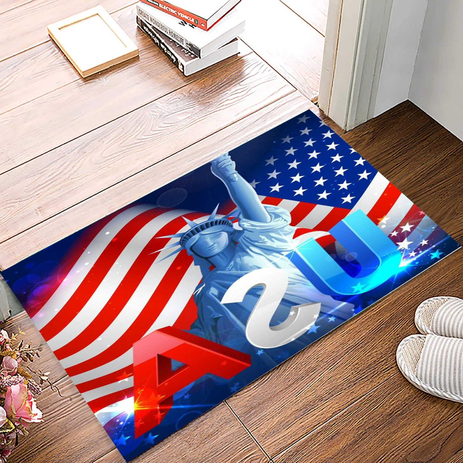 4th of July Door Mat Outdoor,Christmas Door Mat Front Door Indoor,Anti-Slip Christmas Doormat,Christmas Welcome Mat,Christmas Jute Winter Snow Christmas Tree Door Mat