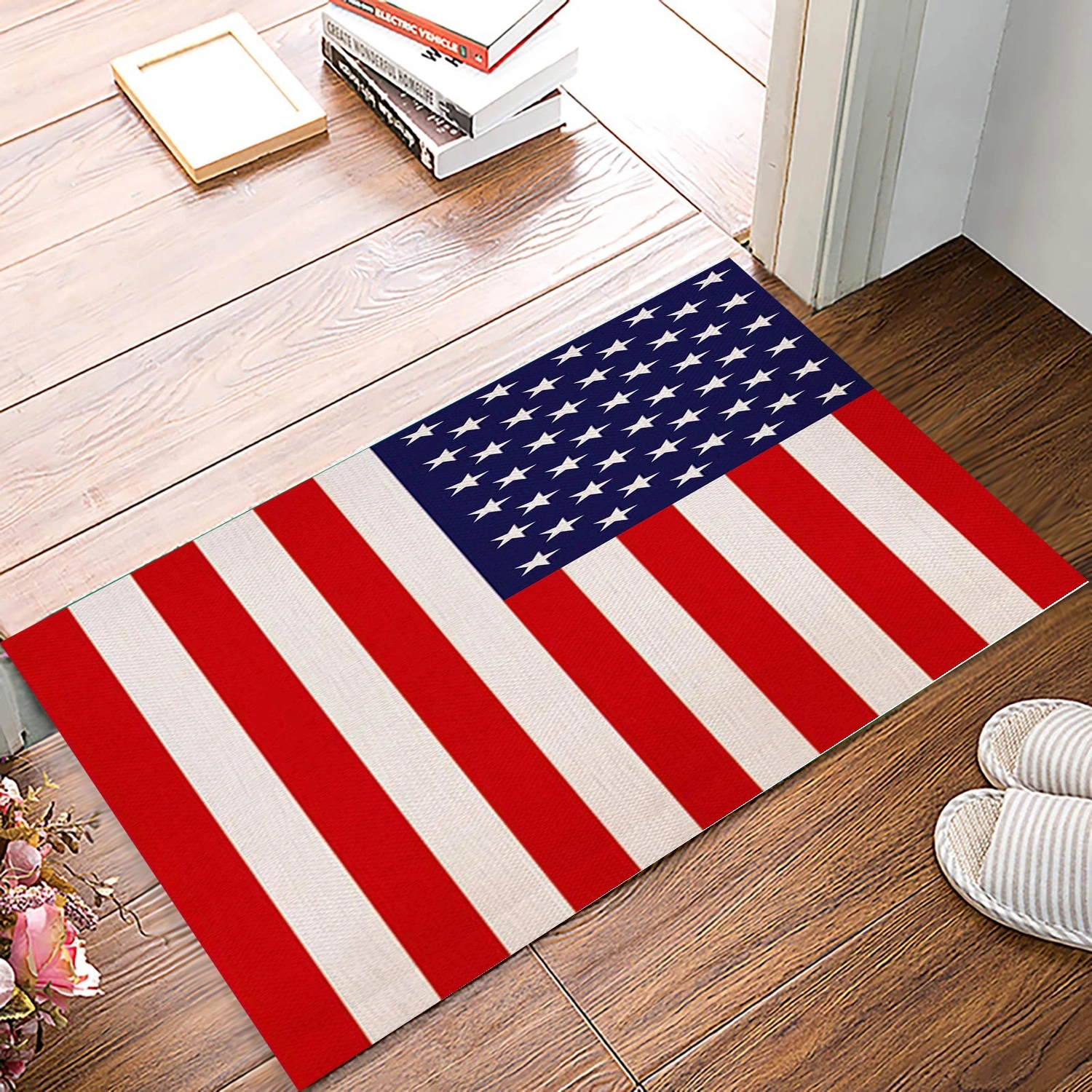 American Flag Decorative Doormat Xmas Welcome Door Mat Non Slip and Washable Winter Doormat Indoor Outdoor for Home Entrance Front Door Porch Christmas Decoration
