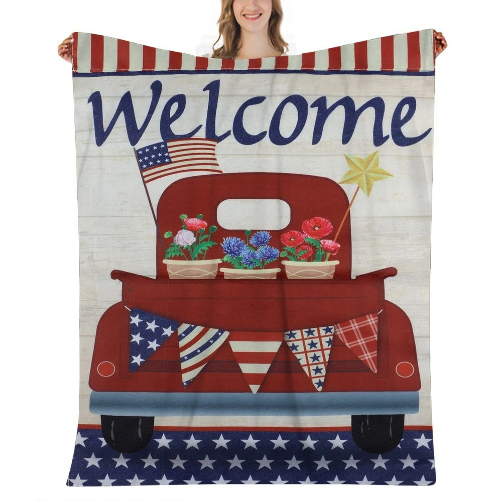 4th of July Decoration Throw Blanket, Lightweight Home Decor for Bed or Couch