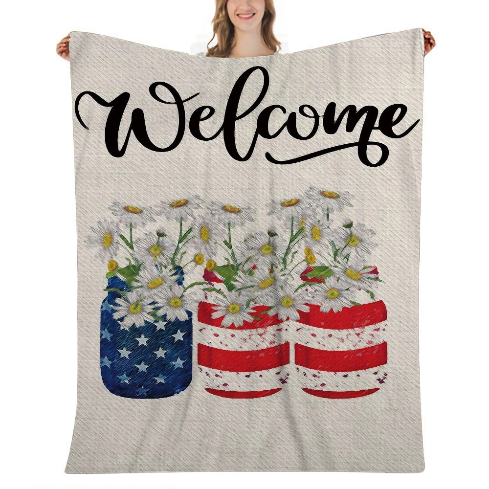 4th of July Decoration Flannel Fleece Throw Blanket, Decorative Soft Thick  Plush Blanket, Luxury Comfy Cozy Winter Warm Blankets,Washable & Breathable