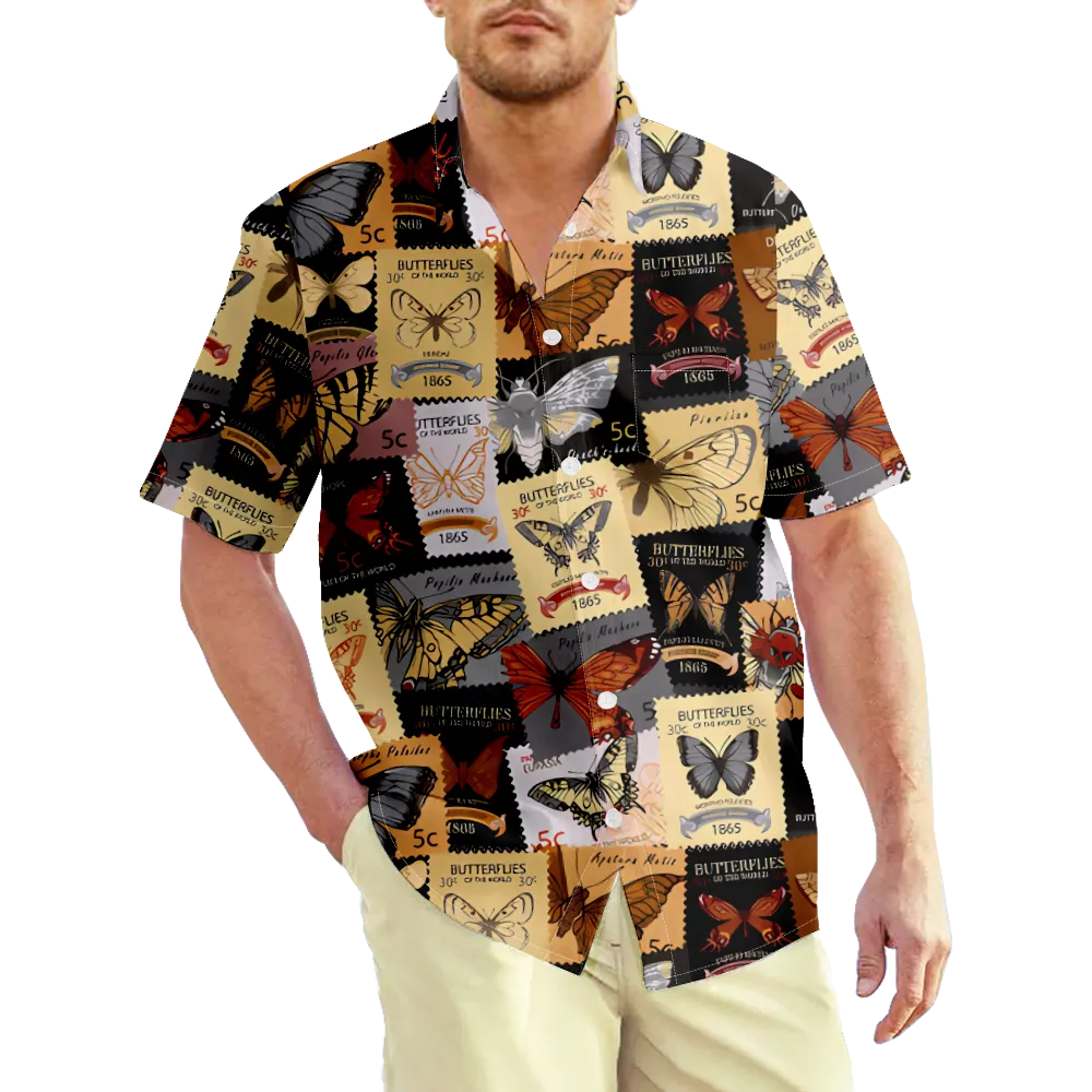 Men's Hawaiian Shirt Butterfly Graphic Color Block Shirt Collar 3D Print Outdoor Street Short Sleeve Print Clothing Apparel Vintage Sports Casual/Summer/Summer