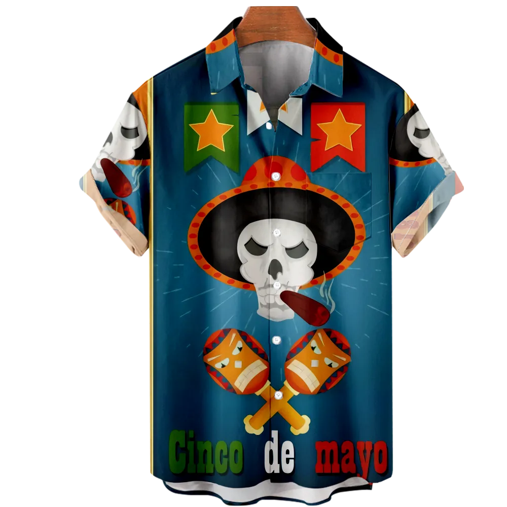 Men's Hawaiian Shirt Cinco de Mayo Shirt Graphic Shirt Collar Daily Short Sleeve Print Clothing Apparel Basic Exaggerated