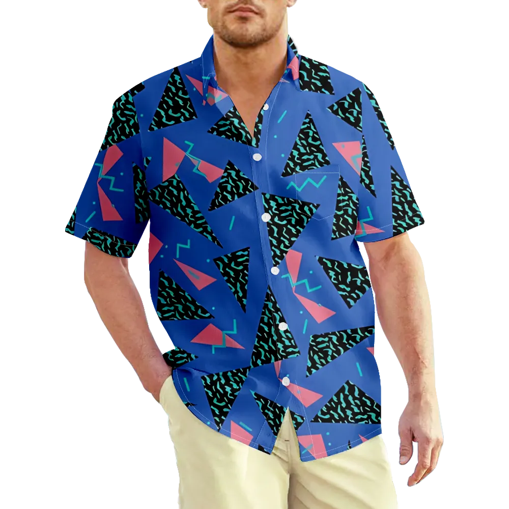 Men's Hawaiian Shirt Memphis Pope Geometry Shirt Color Block 3D Shirt Collar Plus Size Weekend Short Sleeve Clothing Apparel Basic