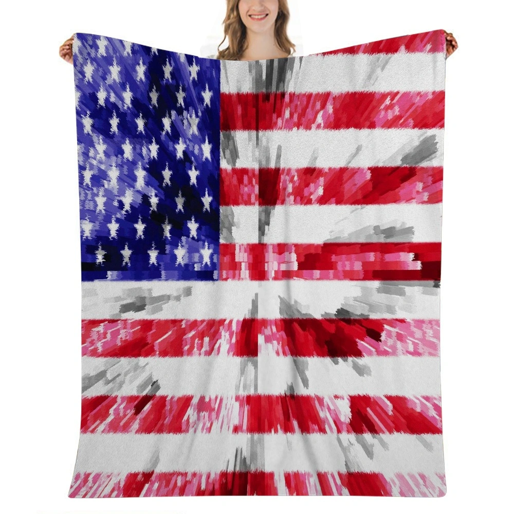 4th of July Decoration Fleece Throw Blanket for Couch, Soft Cozy Striped Flannel Blankets for Sofa Bed Warm Lightweight