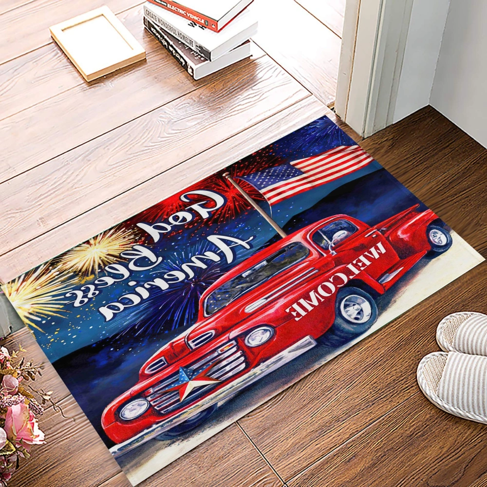 American Flag Doormat Welcome Floor Mat with Non-Slip Backing Winter Front Door Mat Christmas Doormat for Patio Entryway Home Decor Easy Clean