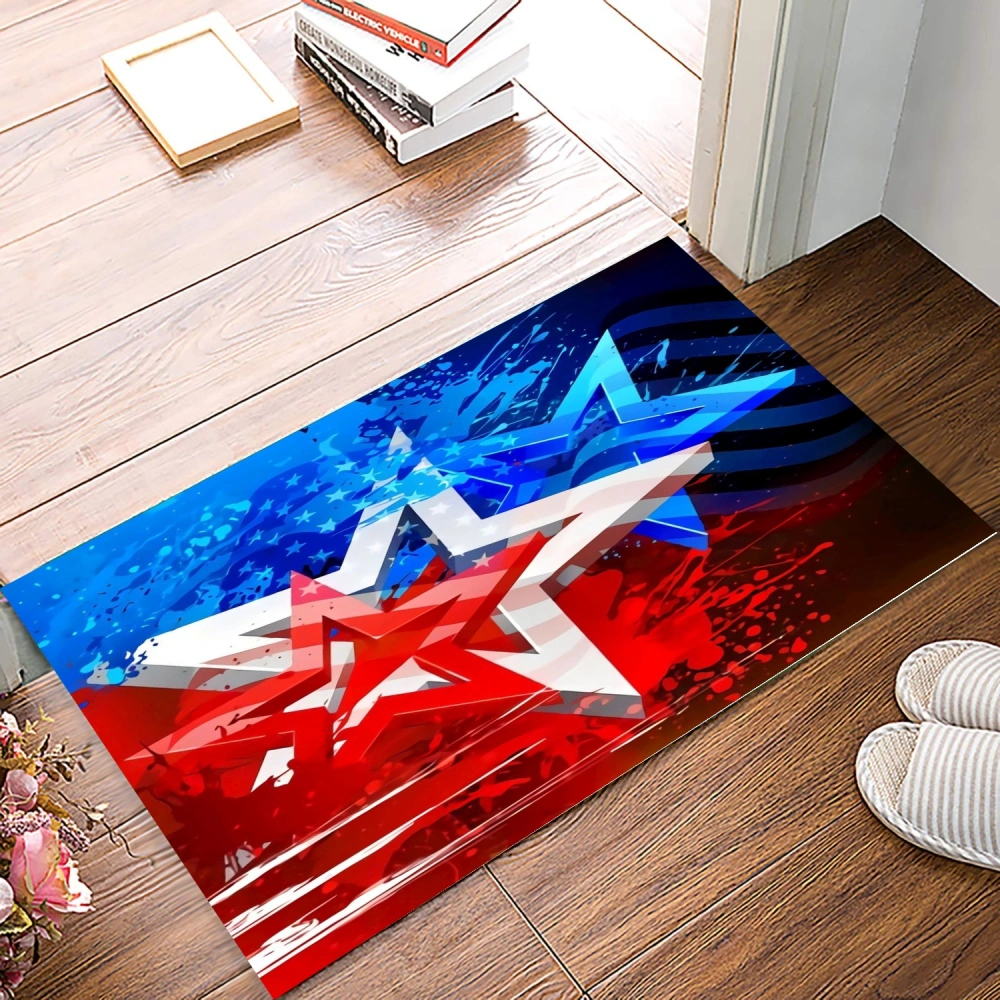 Front Door Mat Welcome Doormat- American Flag Entrance Mat Low-Profile Floor Mat for Indoor/Outdoor/Home/Office