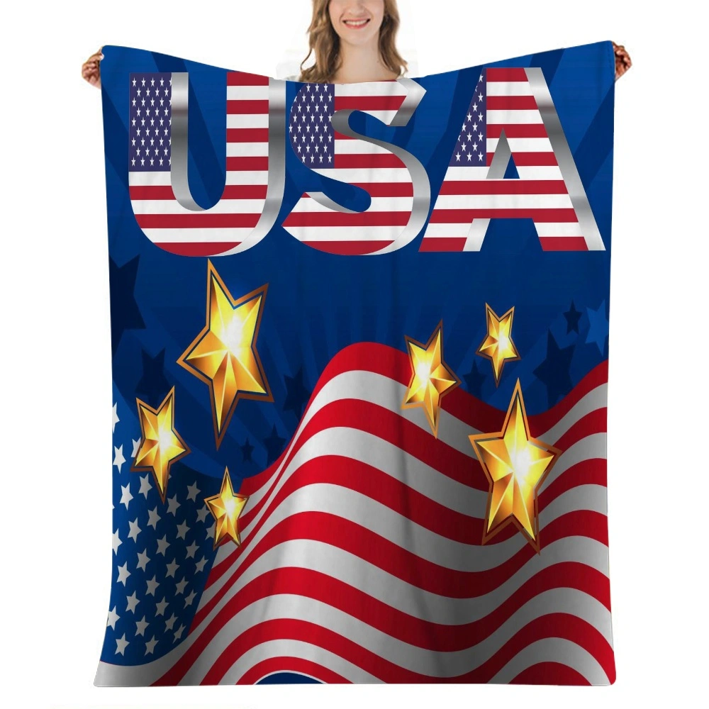 4th of July Decoration Cotton Blanket - Soft Lightweigt Breathable Summer Blanket - Luxury Elegant Home Decoration Thermal Blanket with Mesh Bag for All Season