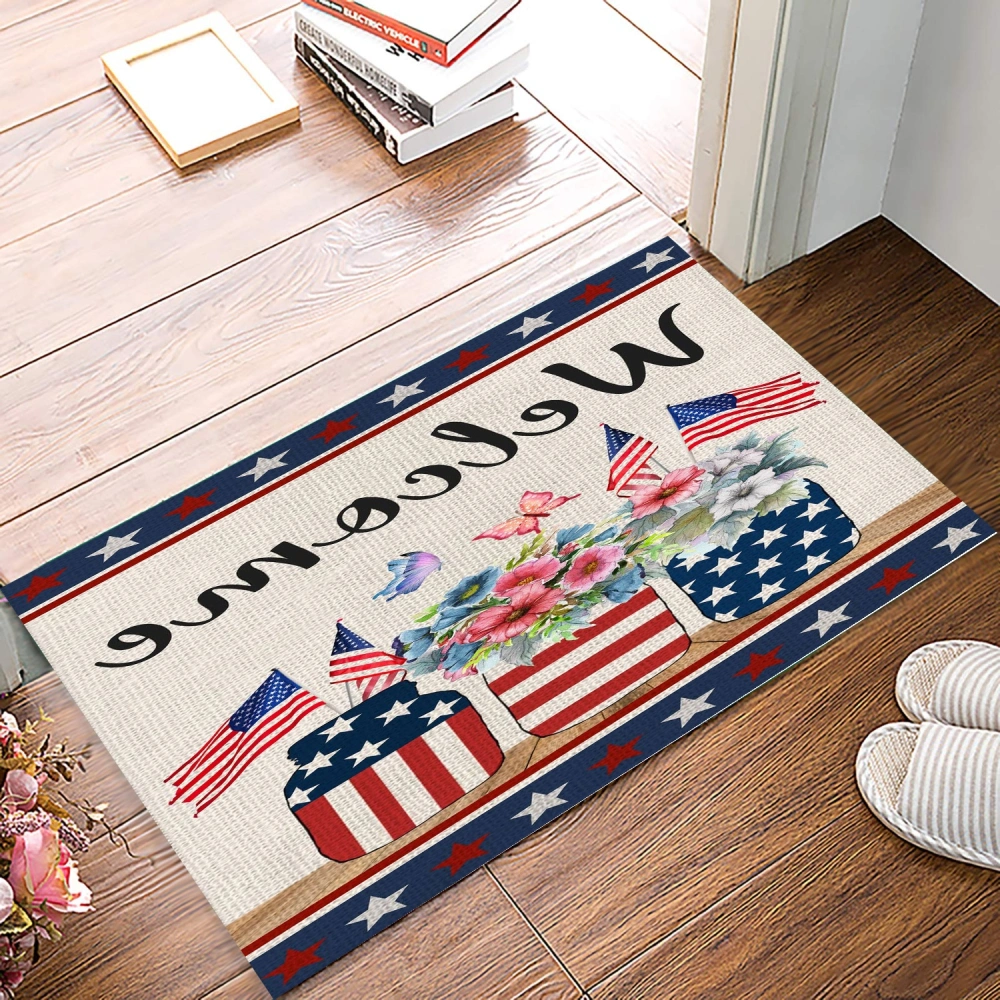 American Flag Welcome Decorative Doormat,Seasonal Winter Xmas Low-Profile Rug Switch Mat for Outdoor