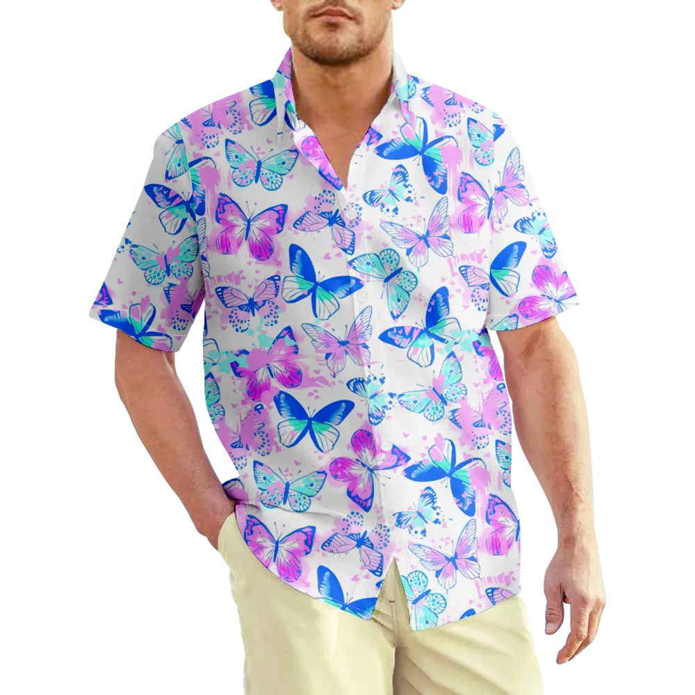 Men's Hawaiian Shirt Butterfly Shirt Tee Graphic Prints Shirt Collar 3D Print Plus Size Casual Daily Short Sleeve Print Clothing Apparel Basic Big And Tall/Summer/Regular Fit