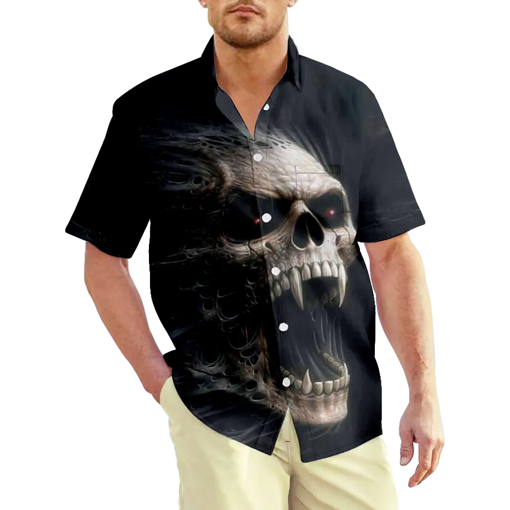 Men's Hawaiian Shirt Skeleton Skull Graphic Prints Shirt Collar 3D Print Outdoor Street Short Sleeve Print Clothing Apparel Sports Casual Classic Big And Tall/Summer/Summer