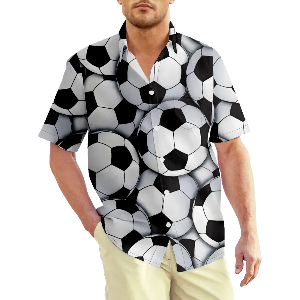 Men's Hawaiian Shirt Sports Football Color Block Shirt Collar Clothing Apparel 3D Print Plus Size Outdoor Daily Short Sleeve Casual Comfortable