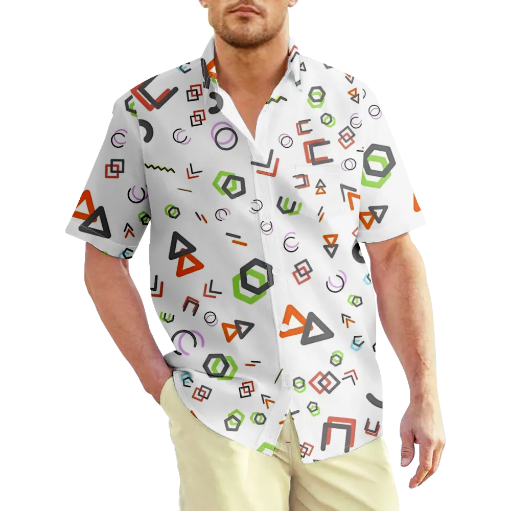 Men's Hawaiian Shirt Memphis Pope Geometry Graphic Shirt Collar 3D Print Plus Size Daily Vacation Short Sleeve Fashion 3D Clothing Apparel Funny/Summer/Wet And Dry/Summer