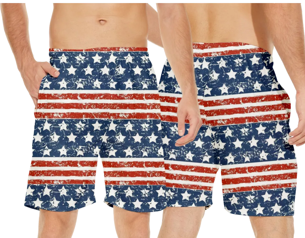 4th of July Eagle National Design Men's Board Shorts wtih Pockets for Summer Vacation Beach