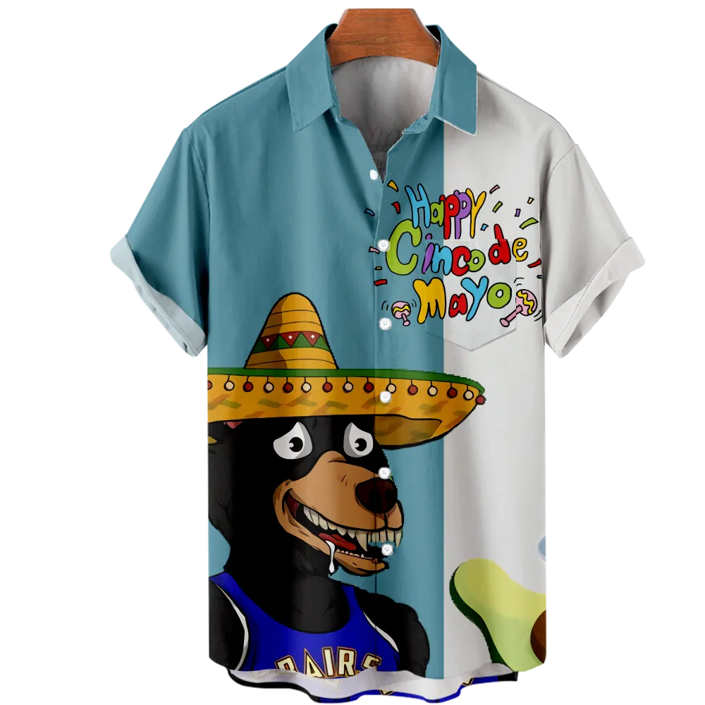 Men's Hawaiian Shirt Cinco de Mayo Shirt Graphic 3D Shirt Collar Casual Daily Short Sleeve Print Clothing Apparel Streetwear Exaggerated/Summer/Summer