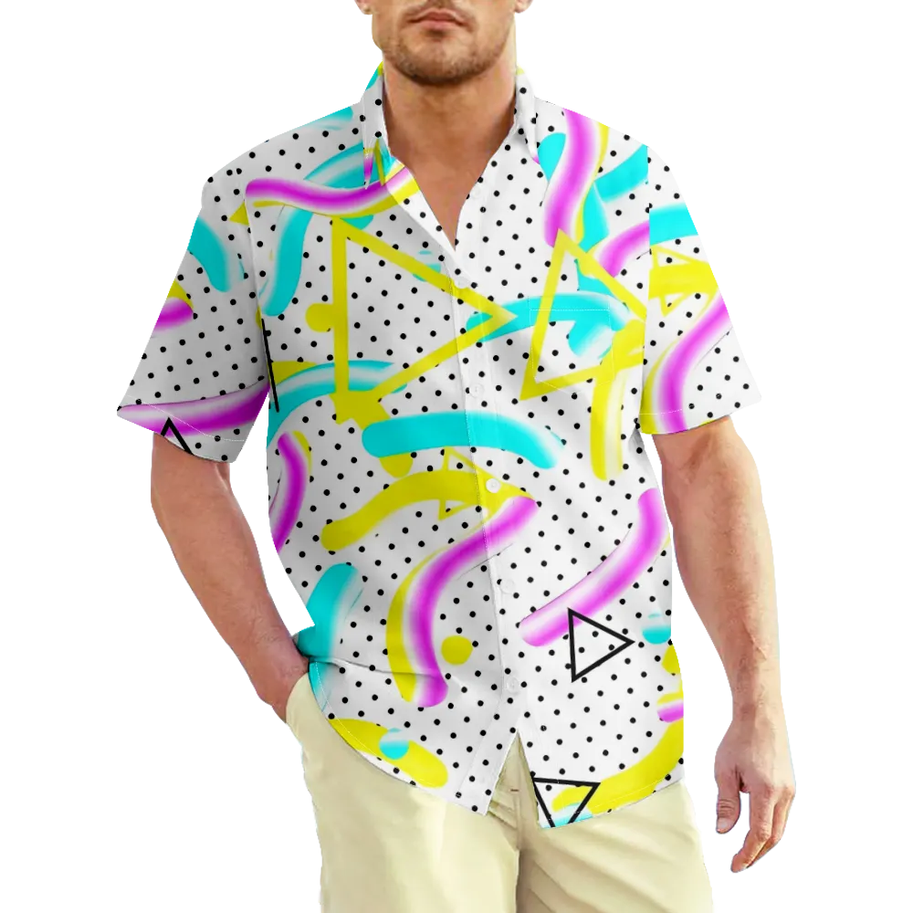 Men's Hawaiian Shirt Memphis Pope Geometry Graphic Shirt Collar 3D Print Daily Short Sleeve Print Clothing Apparel Streetwear