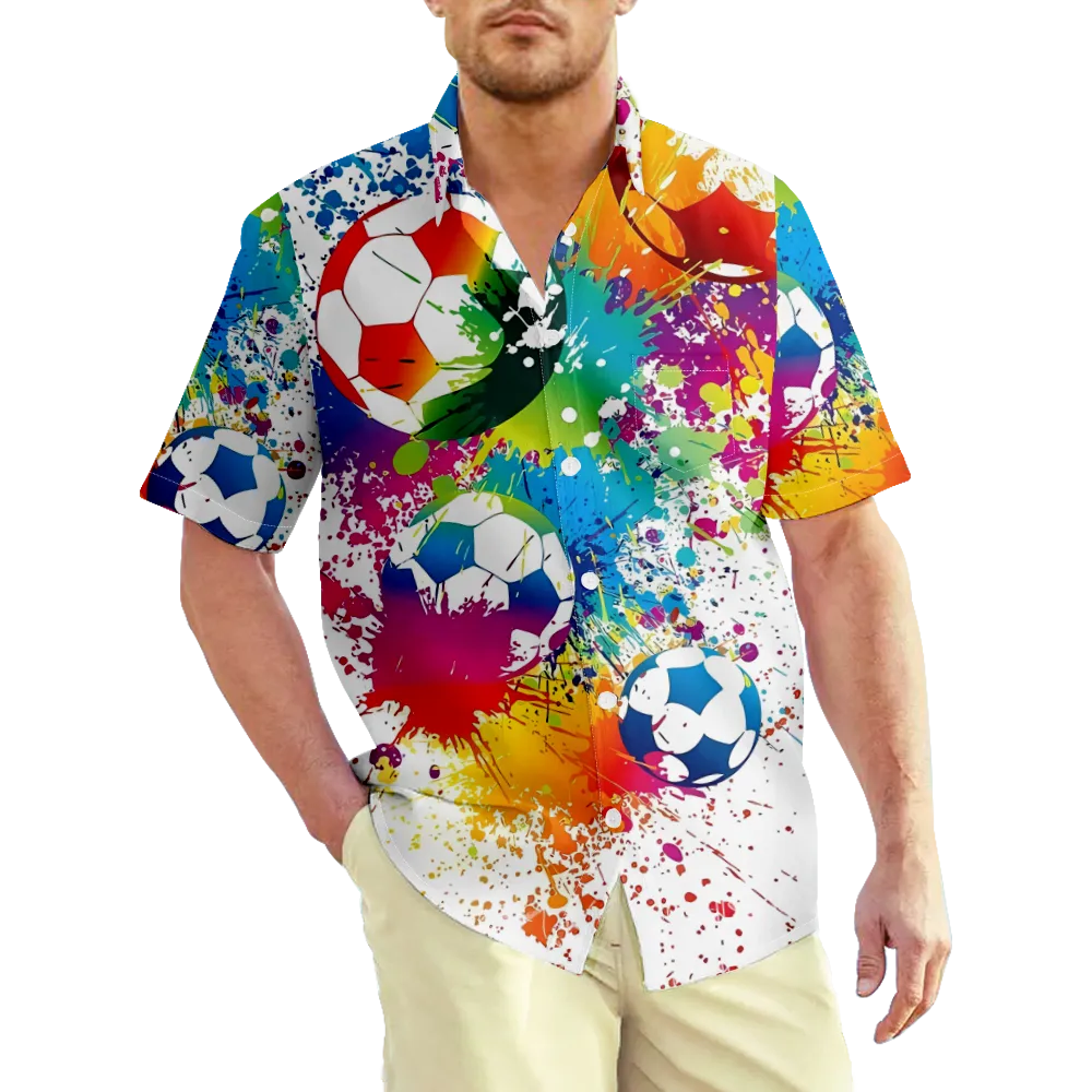 Men's Hawaiian Shirt Sports Football Shirt Graphic 3D Shirt Collar Plus Size Daily Short Sleeve Print Clothing Apparel Basic Exaggerated/Summer/Summer