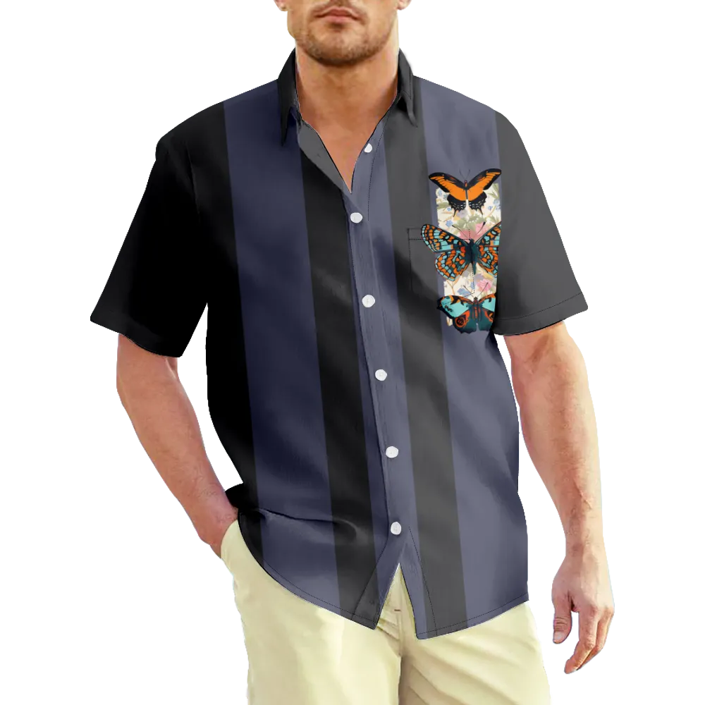 Men's Hawaiian Shirt Butterfly Graphic Tee T Shirts T Shirts Graphic Prints Shirt Collar 3D Print Outdoor Street Short Sleeve Print Clothing Apparel