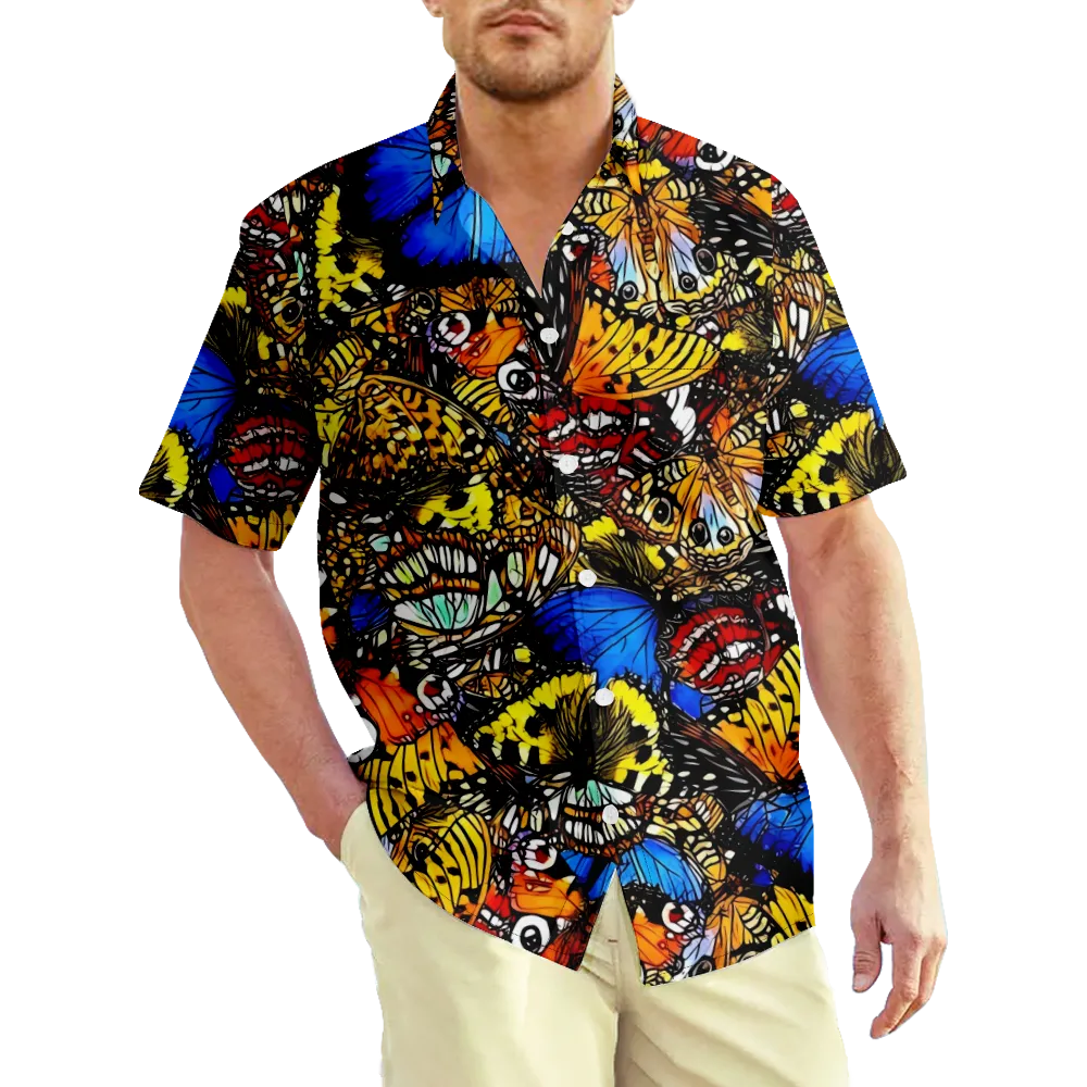 Men's Hawaiian Shirt Butterfly Graphic Prints Shirt Collar /3D Print Outdoor Street Short Sleeve Print Clothing Apparel Sports Casual Big And