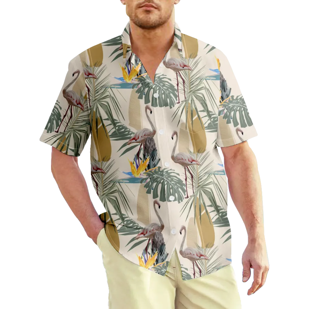 Men's Hawaiian Shirt Flamingos T Shirts Graphic Prints Shirt Collar 3D Print Outdoor Street Short Sleeve Print Clothing Apparel Sports Casual