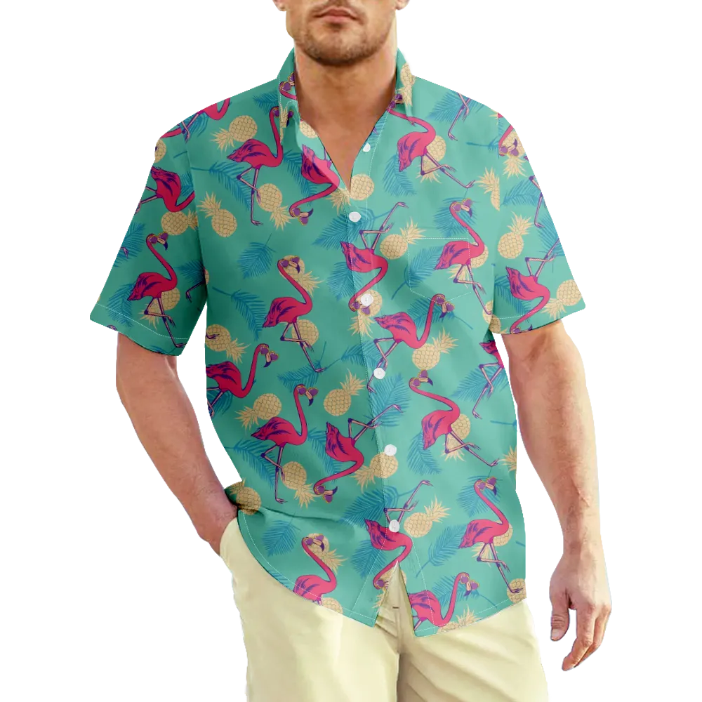 Men's Hawaiian Shirt Flamingos Shirt Graphic Shirt Collar 3D Print Party Daily Short Sleeve Print Clothing Apparel Exaggerated