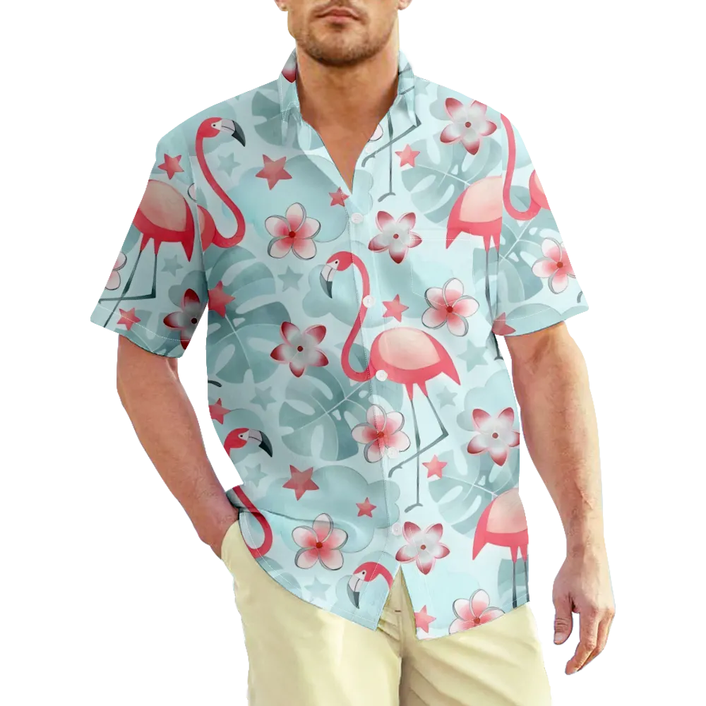 Men's Hawaiian Shirt Flamingos Graphic Prints Shirt Collar 3D Print Outdoor Street Short Sleeve Print Clothing Apparel Sports Casual Big And