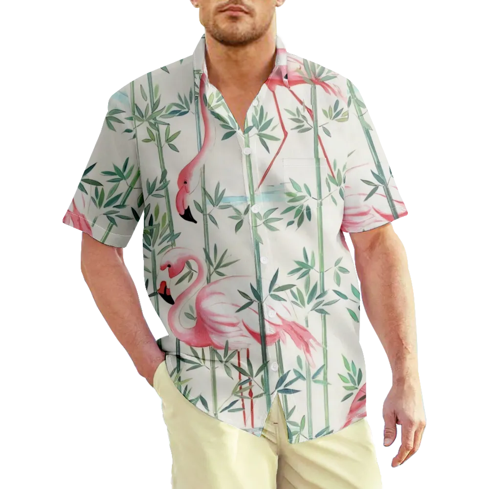 Men's Hawaiian Shirt Flamingos Shirt Graphic Shirt Collar Casual Daily Short Sleeve Print Clothing Apparel Streetwear Exaggerated/Summer/Summer