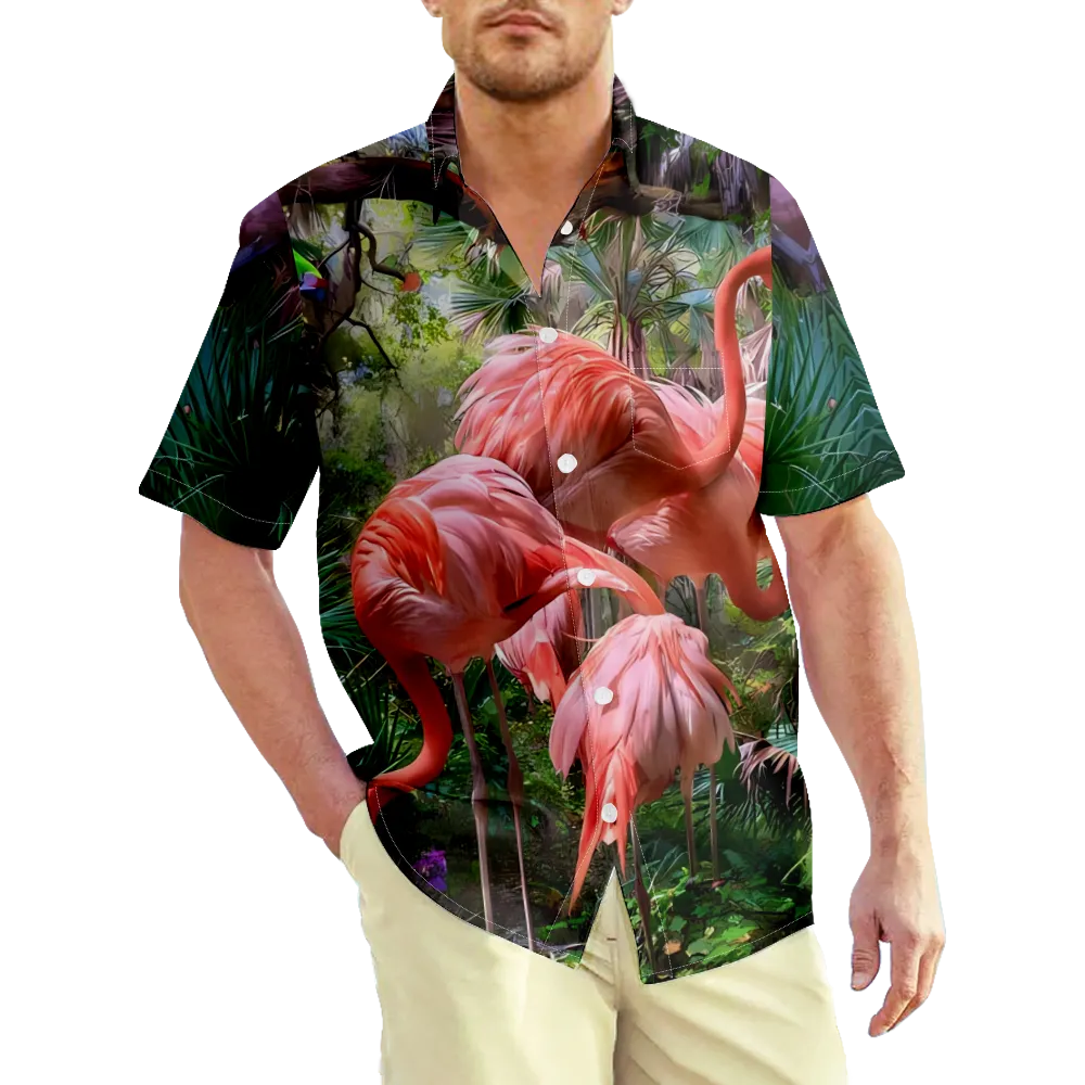 Men's Hawaiian Shirt Flamingos Shirt Tee Graphic Shirt Collar 3D Print Daily Holiday Short Sleeve Print Clothing Apparel Basic Cute Casual/Summer/Summer