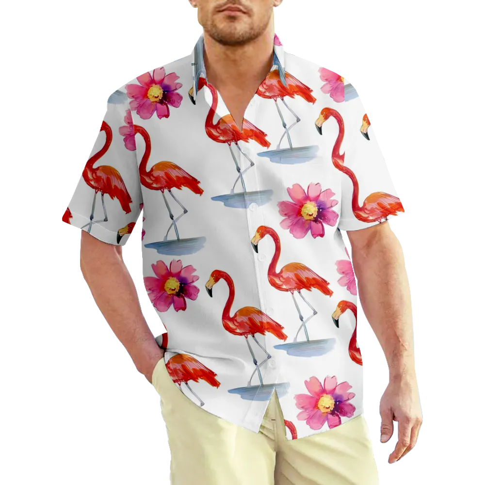 Men's Hawaiian Shirt Flamingos Graphic Shirt Collar 3D Print Outdoor Street Short Sleeve Print Clothing Apparel Sports Casual Big And Tall/Summer/Summer