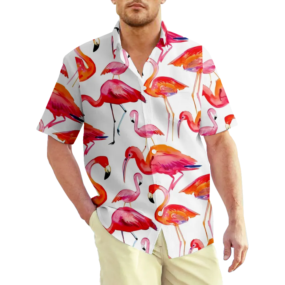 Men's Hawaiian Shirt Flamingos Shirt Graphic 3D Shirt Collar 3D Print Plus Size Daily Short Sleeve Print Clothing Apparel Streetwear