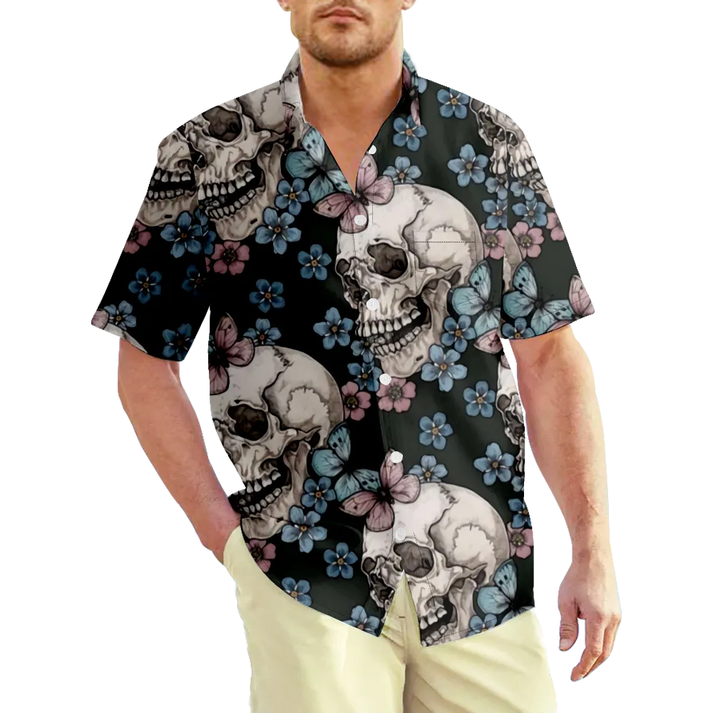 Men's Hawaiian Shirt Skeleton Skull Graphic Prints Shirt Collar 3D Print Outdoor Street Short Sleeve Print Clothing Apparel Sports Casual Big And Tall/Summer/Vacation