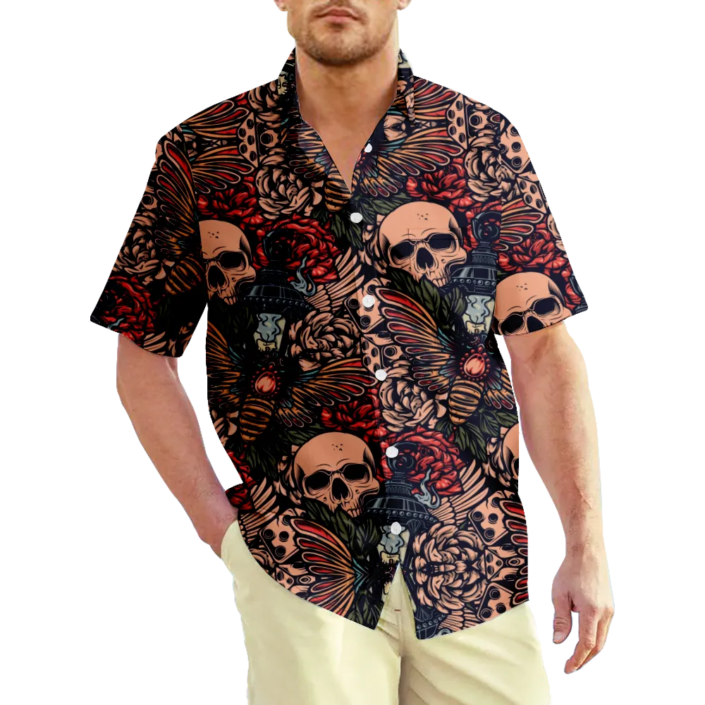 Men's Hawaiian Shirt Skeleton Skull Shirt Collar 3D Print Outdoor Street Short Sleeve Print Clothing Apparel Vintage Sports Fashion Sportswear