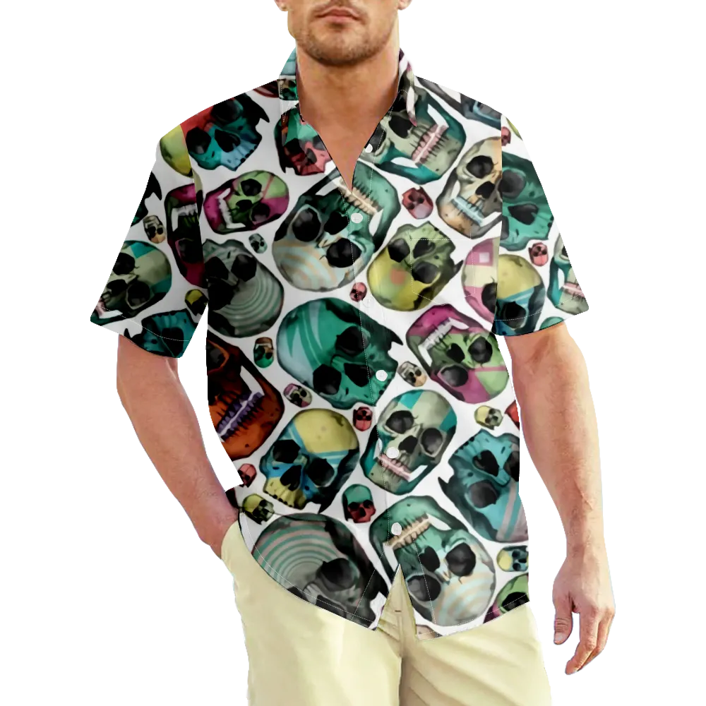 Men's Hawaiian Shirt Skeleton Skull Shirt Collar Outdoor Casual Short Sleeve Print Clothing Apparel Casual Slim Fit/Sports