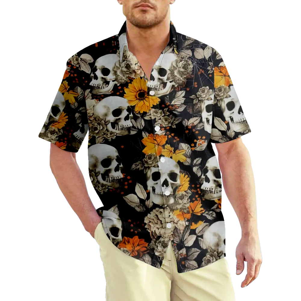 Men's Hawaiian Shirt Skeleton Skull Graphic Prints Shirt Collar 3D Print Outdoor Street Short Sleeve Print Clothing Apparel Vintage Sports Casual Big And Tall/Summer/Summer