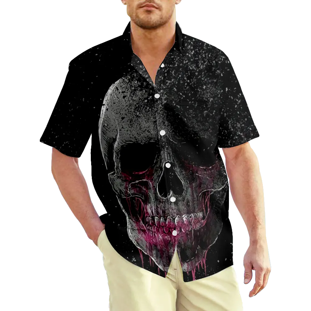 Men's Hawaiian Shirt Skeleton Skull Graphic Shirt Collar 3D Print Plus Size Party Daily Short Sleeve Print Clothing Apparel Exaggerated