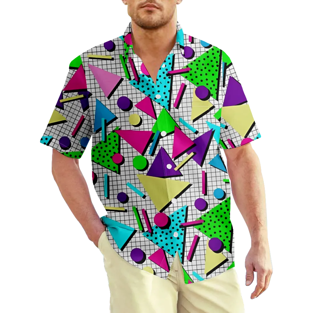 Men's Hawaiian Shirt Memphis Pope Geometry Shirt Collar 3D Print Plus Size Outdoor Street Short Sleeve Print Clothing Apparel Sports Fashion Sportswear Casual/Summer/Summer