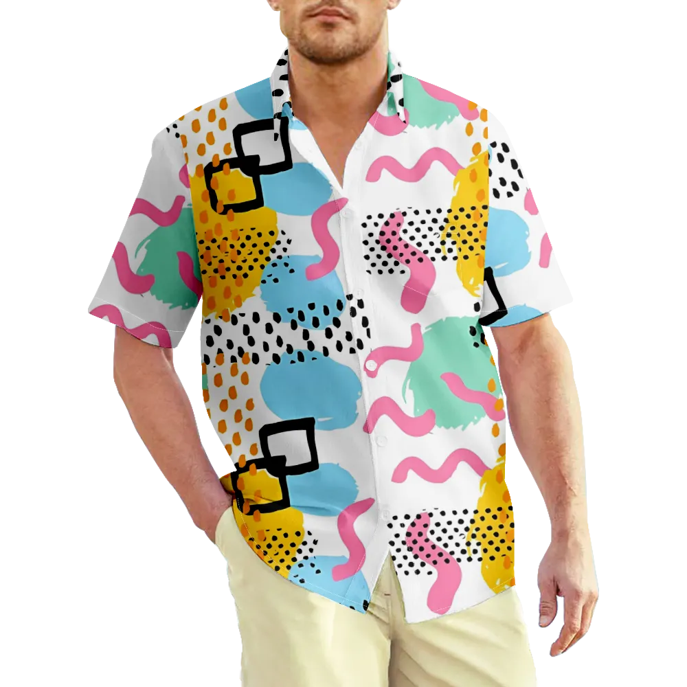 Men's Hawaiian Shirt Memphis Pope Geometry Graphic Prints Shirt Collar 3D Print Daily Holiday Short Sleeve Print Clothing Apparel Casual Big And Tall