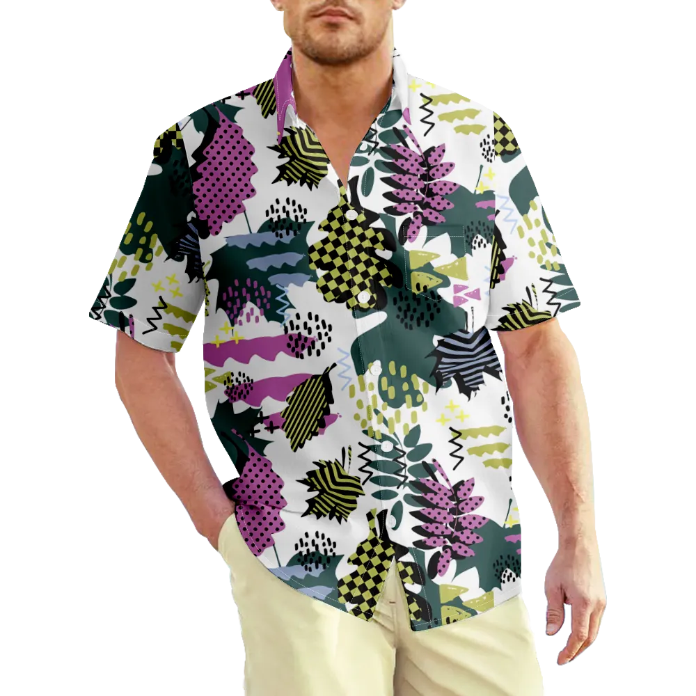 Men's Hawaiian Shirt Memphis Pope Geometry Graphic Cartoon Shirt Collar 3D Print Daily Sports Short Sleeve Print Clothing Apparel Sports Casual Classic/Summer/Summer