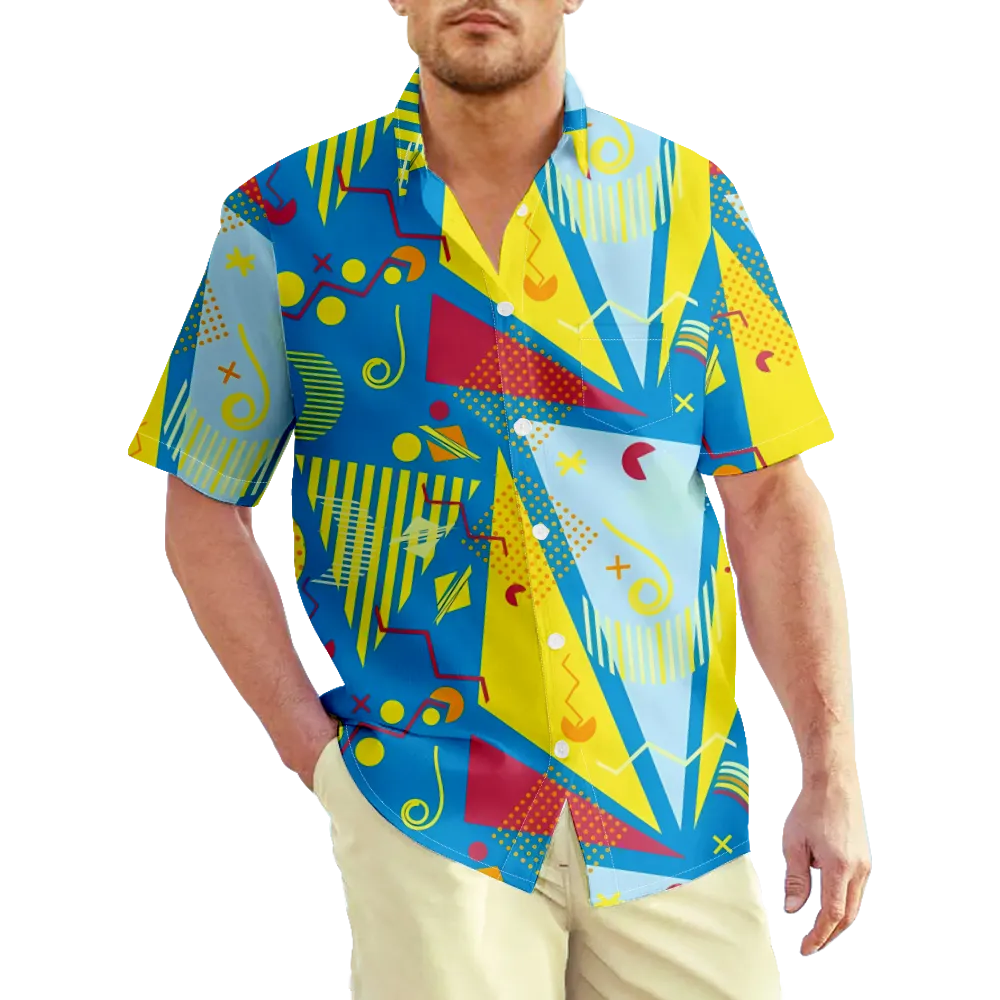 Men's Hawaiian Shirt Memphis Pope Geometry Shirt Tee Graphic 3D Shirt Collar Plus Size Daily Short Sleeve Pleated Print Clothing Apparel Basic Streetwear Exaggerated Designer