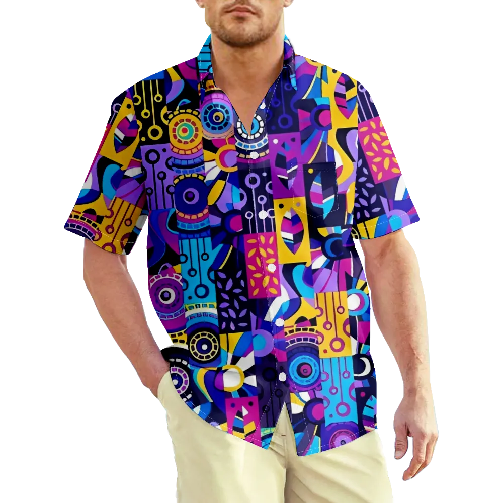 Men's Hawaiian Shirt Memphis Pope Geometry Shirt Tee Graphic Shirt Collar 3D Print Plus Size Casual Daily Short Sleeve Clothing Apparel Basic Slim Fit Big And Tall/Summer