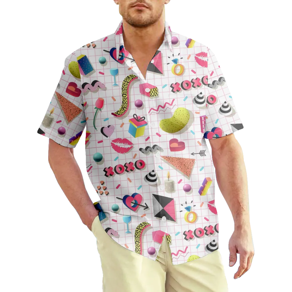 Men's Hawaiian Shirt Memphis Pope Geometry Graphic Shirt Collar Daily Short Sleeve Print Clothing Apparel Basic