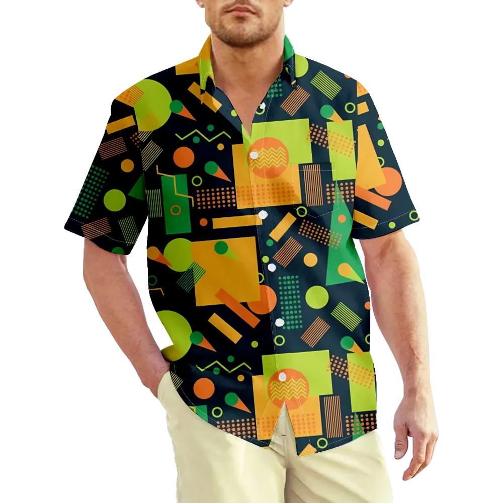 Men's Hawaiian Shirt Memphis Pope Geometry Graphic Shirt Collar 3D Print Outdoor Casual Short Sleeve Print Clothing Apparel Fashion Classic Retro Comfortable/Summer/Summer/Sports