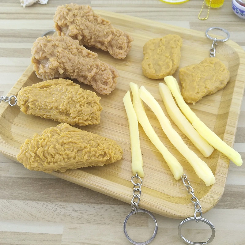 Chicken Leg Model French Fries Keychain