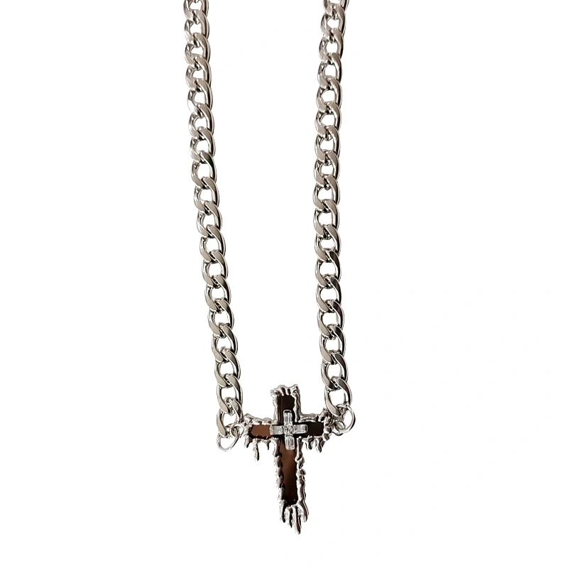 Glass Mirror Cross Necklace Men's Niche High Street