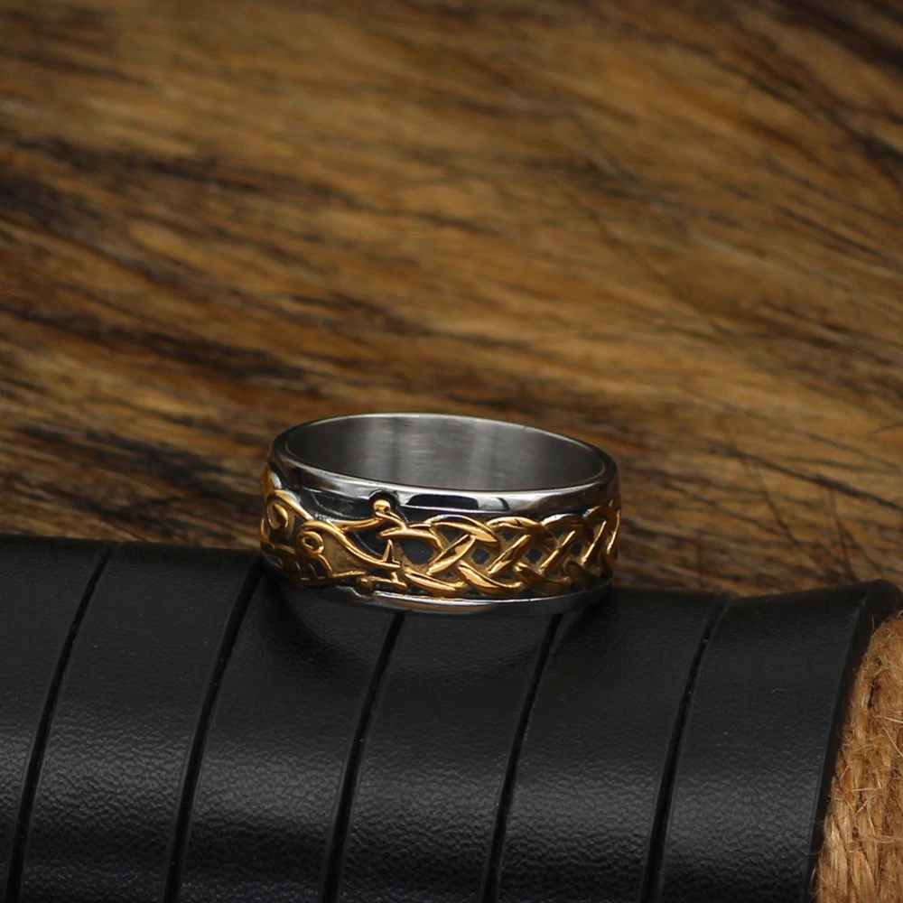 New Viking Style Stainless Steel Gold Dragon-shape Crow Ring Ring