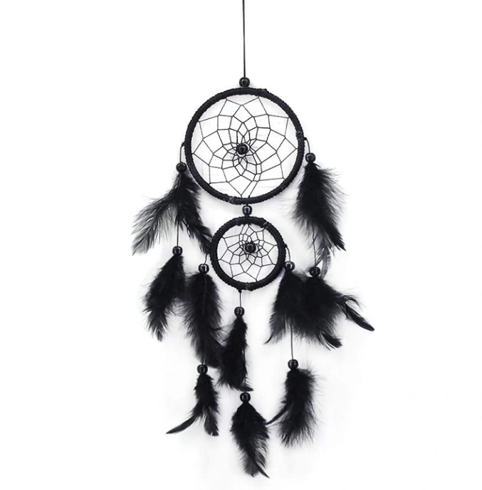 Creative Dreamcatcher Wind Chimes Black Upper And Lower Double Ring Feather Ornaments