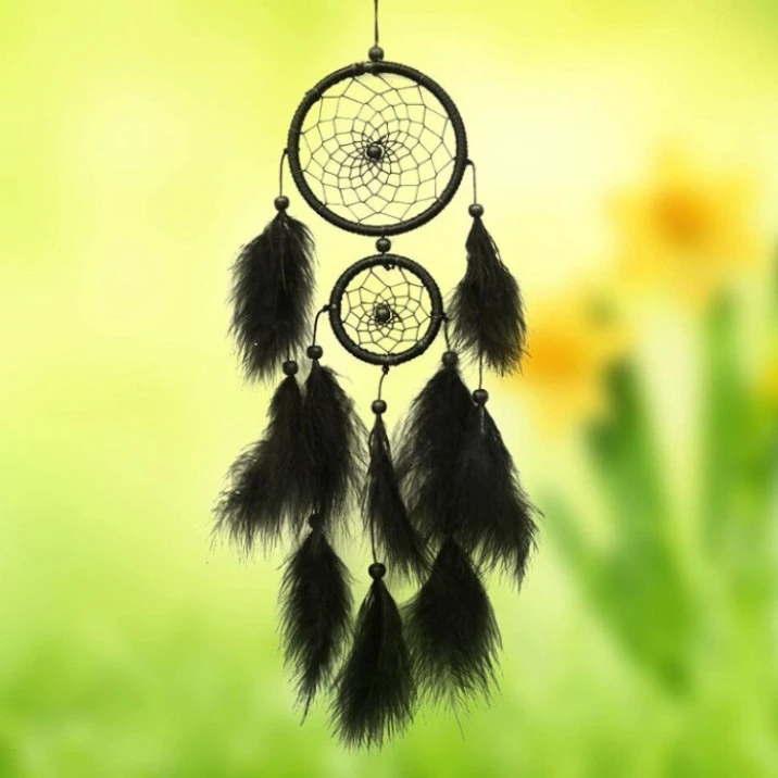 Creative Dreamcatcher Wind Chimes Black Upper And Lower Double Ring Feather Ornaments