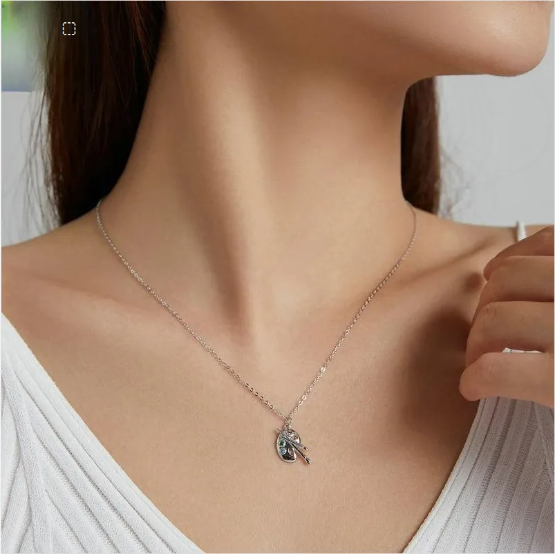 Fashion Art Life S925 Silver Female Popular White Gold Plated Simple Palette Necklace